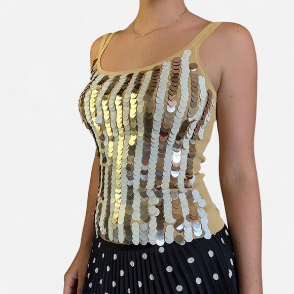 Gold sequin vintage striped tank top - Picture 2 of 3